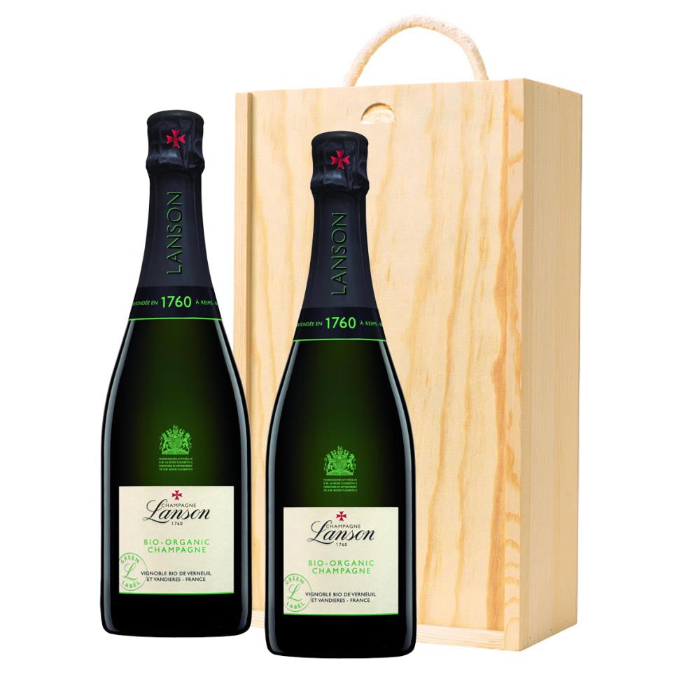 Lanson Le Green Label Organic Champagne 75cl Twin Pine Wooden Gift Box (2x75cl)